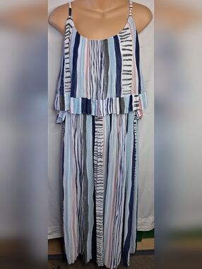 Striped Sleeveless Maxi Dress in Blue, White & Pink